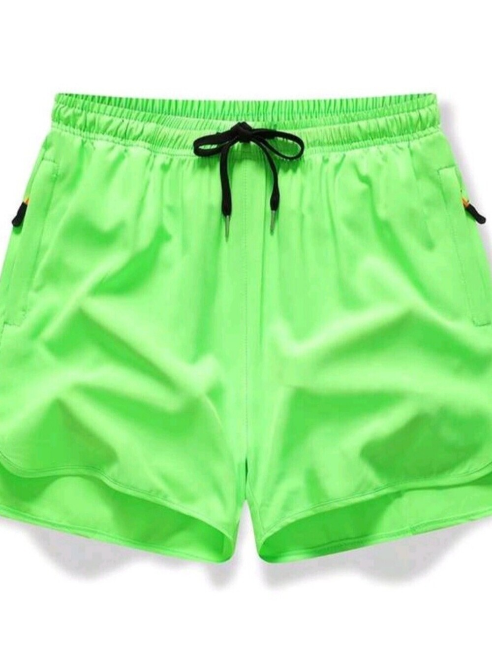 Neon Green Drawstring Athletic Shorts Zip Pockets Sportswear Athelete Gym XXXL - Picture 2 of 3